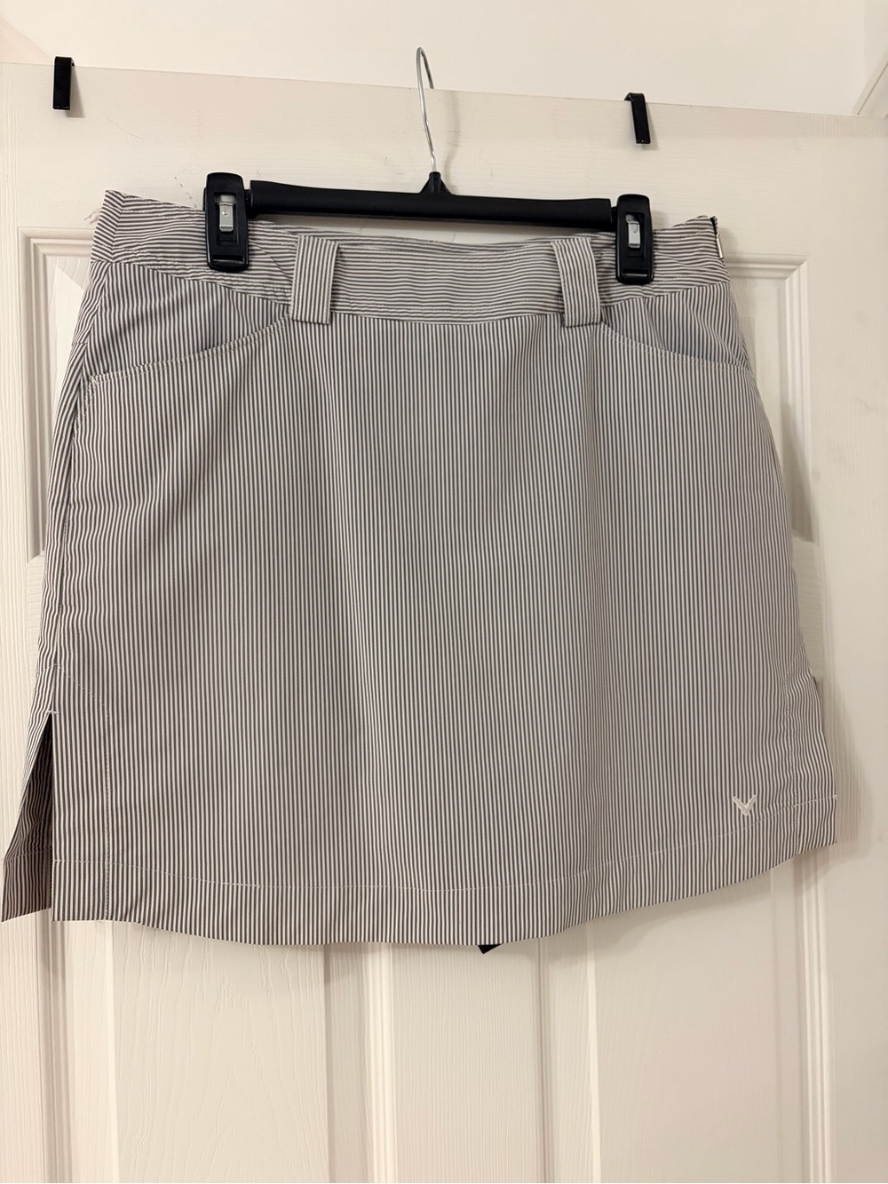 Calloway Gray & White Pinstripe Skort with Side Slits
